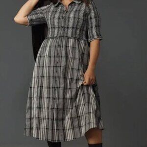 Anthropologie Maeve Plaid Smocked Midi Shirt Dress with Pockets Plus Size NWT